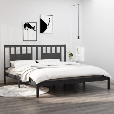 vidaXL Rama łóżka, szara, lite drewno, 180x200 cm