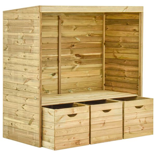 vidaXL Ławka z zadaszeniem i 3 szufladami, 170 cm, lite drewno sosnowe