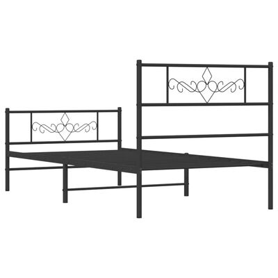 vidaXL Metalowa rama łóżka z wezgłowiem i zanóżkiem, czarna, 90x190 cm