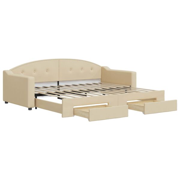 vidaXL Sofa rozsuwana z szufladami, kremowa, 90x200 cm, tkanina