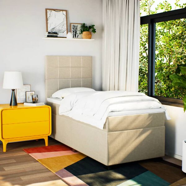 vidaXL Ł&oacute;żko kontynentalne z materacem, kremowe, tkanina, 80x200 cm