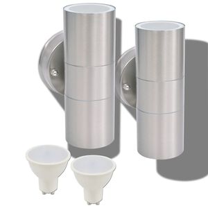 vidaXL Lampy ścienne zewnętrzne, 2 szt., stal nierdzewna, g&oacute;ra/d&oacute;ł