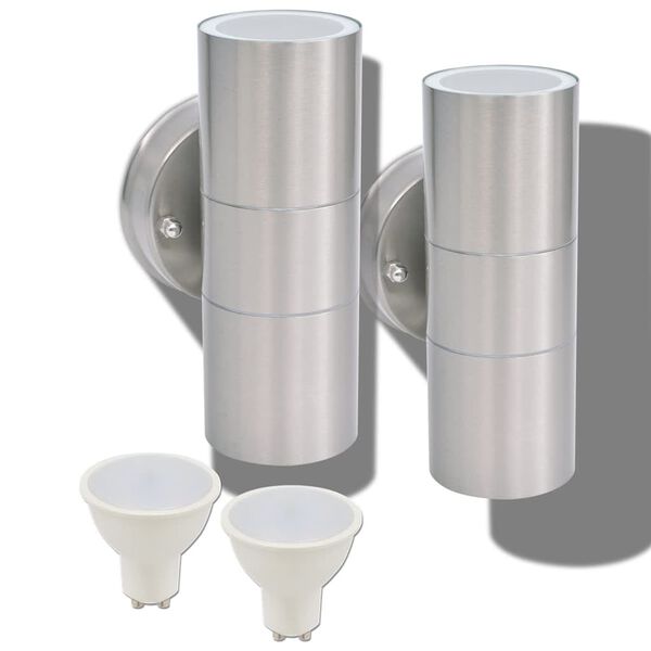 vidaXL Lampy ścienne zewnętrzne, 2 szt., stal nierdzewna, g&oacute;ra/d&oacute;ł