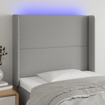 vidaXL Zagłówek do łóżka z LED, jasnoszary, 93x16x118/128 cm, tkanina