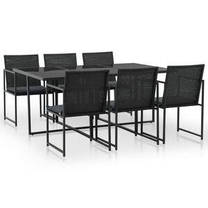 vidaXL 7-cz. zestaw mebli ogrodowych z poduszkami, rattan PE, czarny