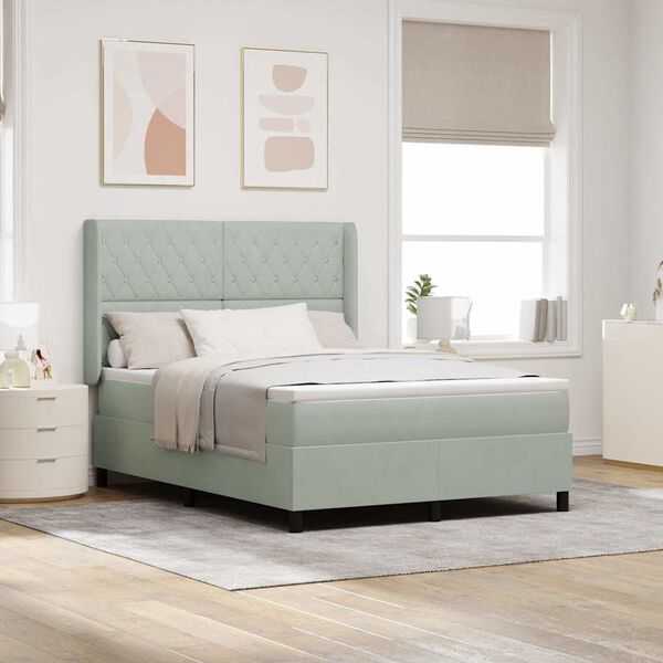 vidaXL Ł&oacute;żko sprężynowe Ze LED Lights Jasnoszary 140 x 200 cm Aksamit