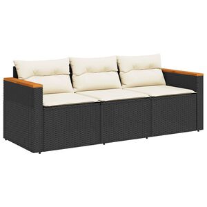 vidaXL Sofa ogrodowa z poduszkami, 3-osobowa, czarna, polirattan