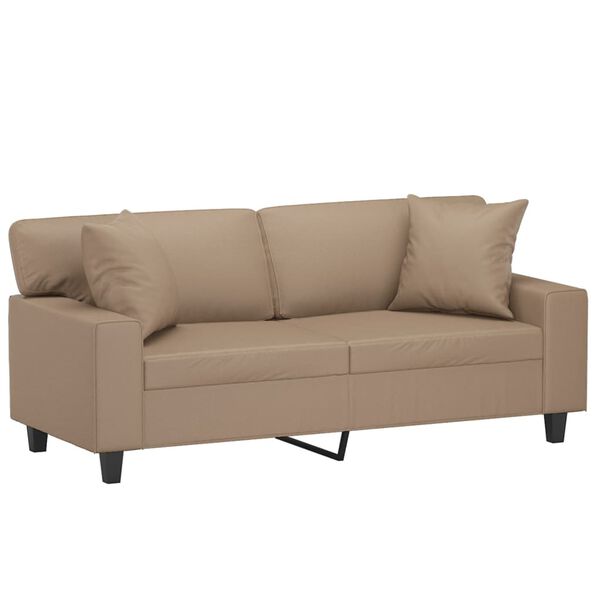 vidaXL 2-osobowa sofa z poduszkami, cappuccino, 140 cm, sztuczna sk&oacute;ra