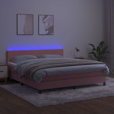 vidaXL Łóżko kontynentalne z materacem i LED, różowy aksamit 180x200cm