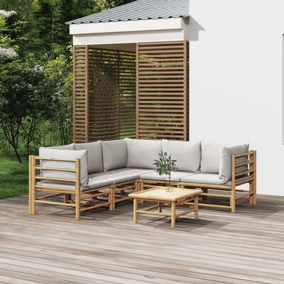 vidaXL 6-cz. zestaw mebli do ogrodu, jasnoszare poduszki, bambus