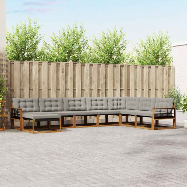 vidaXL Zestaw sof na zewnątrz z poduszką 8 pcs Naturalny i Jasny Szary