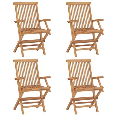 vidaXL Krzesła ogrodowe z jasnozielonymi poduszkami, 4 szt., tekowe