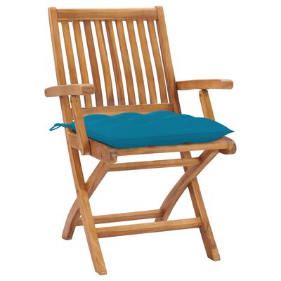 vidaXL Krzesła ogrodowe, 2 szt., błękitne poduszki, drewno tekowe