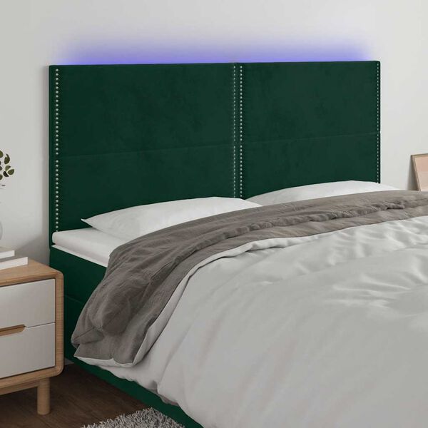 vidaXL Zagł&oacute;wek do ł&oacute;żka z LED, ciemnozielony, 180x5x118/128 cm