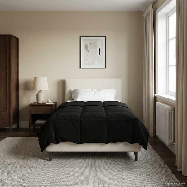 vidaXL Kołdra na cały rok Kwiłtowany Czarny 135 x 220 cm Mikrofibra