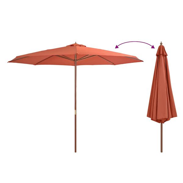 vidaXL Parasol ogrodowy na drewnianym słupku, 350 cm, terakota