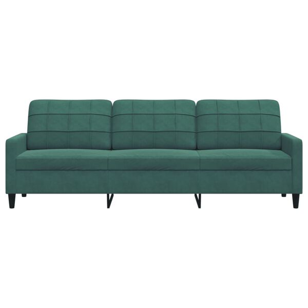 vidaXL Sofa 3-osobowa, ciemnozielony, 210 cm, obita aksamitem