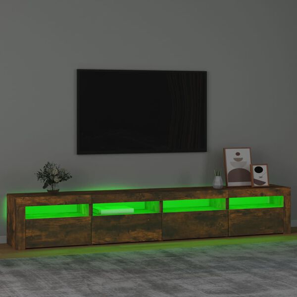 vidaXL Szafka pod TV z oświetleniem LED, przydymiony dąb, 240x35x40 cm