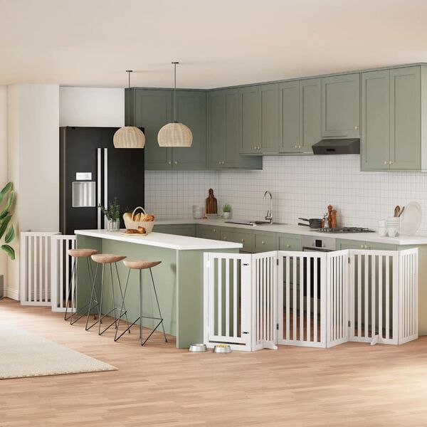 vidaXL Składana bramka dla psa, z drzwiami, 12 paneli, biała, 600 cm