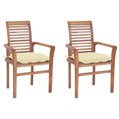vidaXL Krzesła stołowe, 2 szt., kremowe poduszki, drewno tekowe