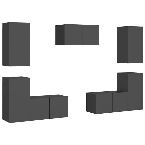 vidaXL 7-cz. zestaw szafek TV, szary, materiał drewnopochodny