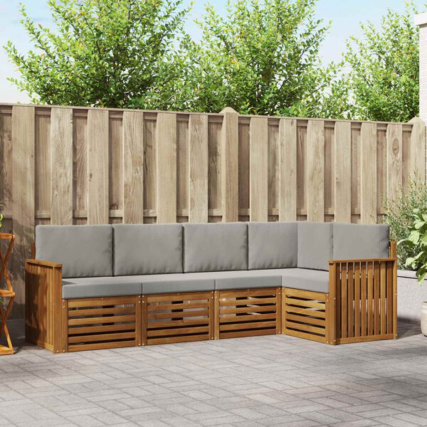 vidaXL Zestawy sof 5 pcs Naturalny i Jasny Szary Lite Drewno Akacji