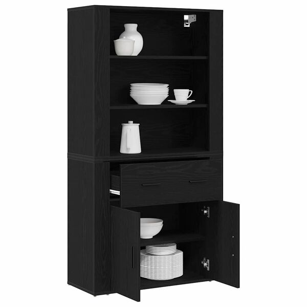 vidaXL Highboard Czarny Dąb 80 x 33 x 150 cm Materiał drewnopochodny