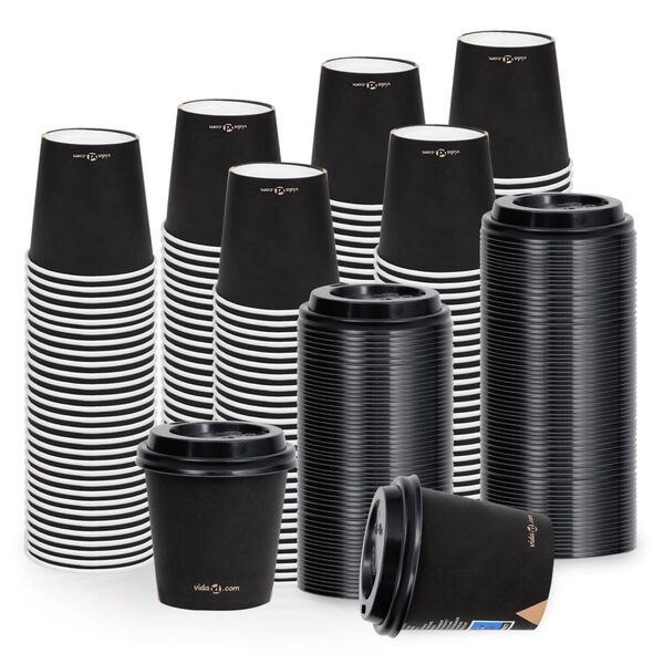 vidaXL Papierowe kubki z pokrywkami, 120 ml, 250 szt., czarne