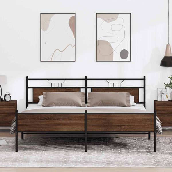 vidaXL Metalowa rama ł&oacute;żka, bez materaca, brązowy dąb, 193x201 cm