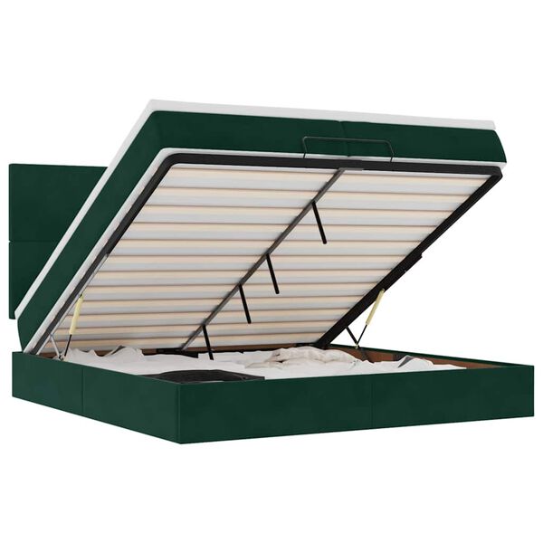 vidaXL Rama ł&oacute;żka otomana z materacami, zielona, 200x200 cm, aksamit