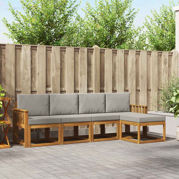 vidaXL Zestaw sof na zewnątrz z poduszką 5 pcs Naturalny i Jasny Szary