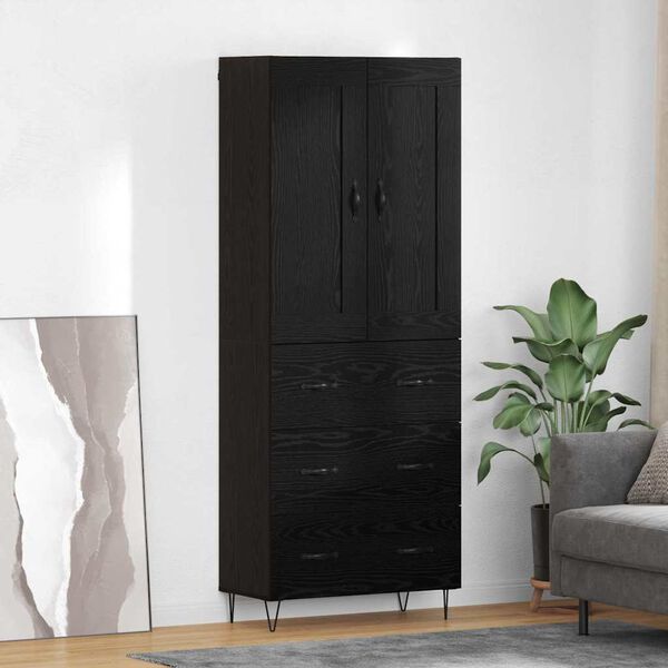 vidaXL Highboard Czarny Dąb 69,5 x 34 x 180 cm Materiał drewnopochodny