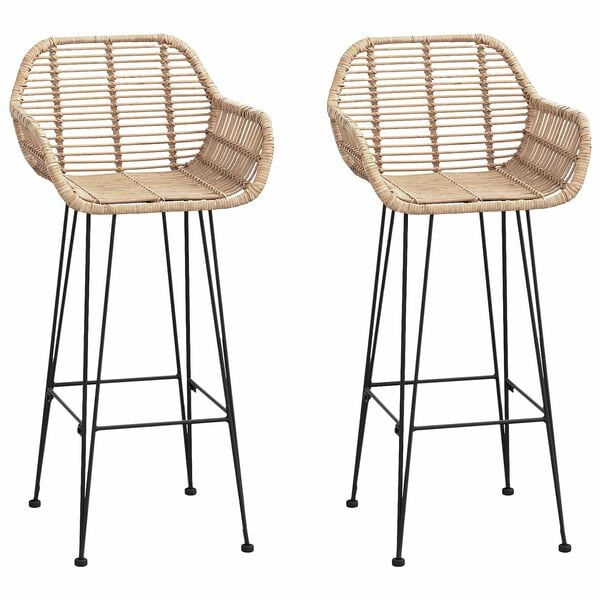 vidaXL Krzesło barowe 2 pcs Naturalny 55 x 52 x 92 cm Rattan i żelazo