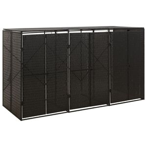 vidaXL Osłona na 3 kosze na śmieci, czarna, 207x80x117 cm, polirattan
