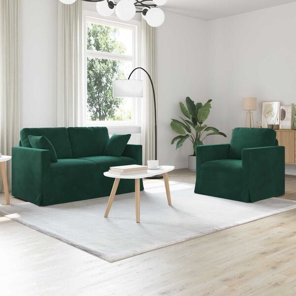 vidaXL Sofa 2 pcs Ciemna zieleń