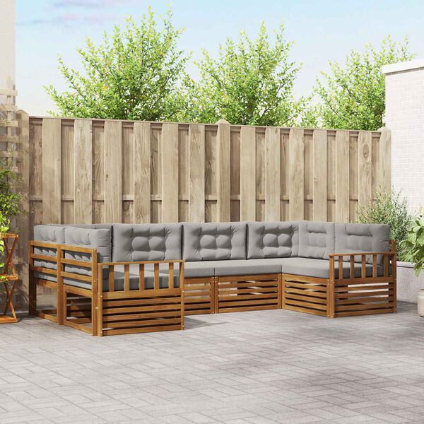 vidaXL Zestawy sof 6 pcs Naturalny i Jasny Szary Lite Drewno Akacji