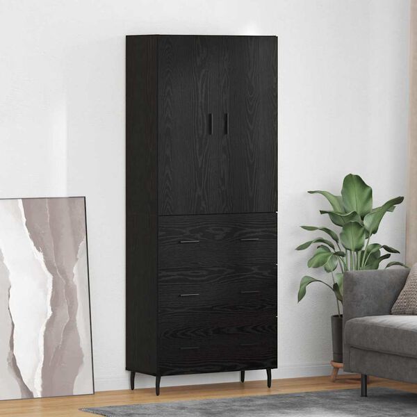 vidaXL Highboard 2 pcs Czarny dąb Drewno inżynieryjne i szkło