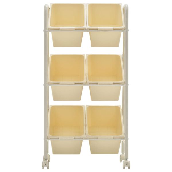 vidaXL Regał na k&oacute;łkach z 6 koszami na zabawki, biały, plastikowy