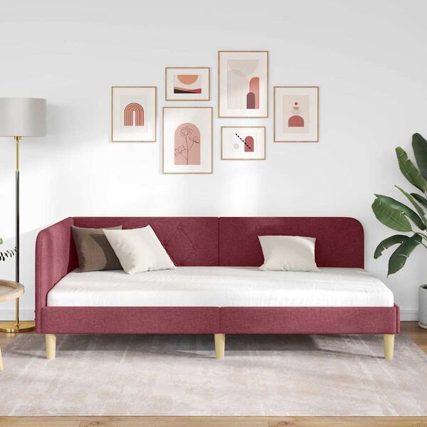 vidaXL Rama łóżka narożnego Czerwone wino 90 x 200 cm tkanina