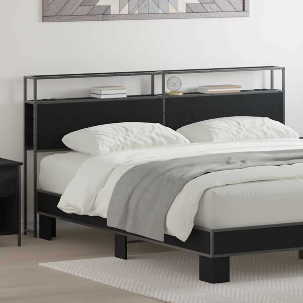 vidaXL Zagł&oacute;wek do przechowywania z p&oacute;łką Czarny dąb 200 cm