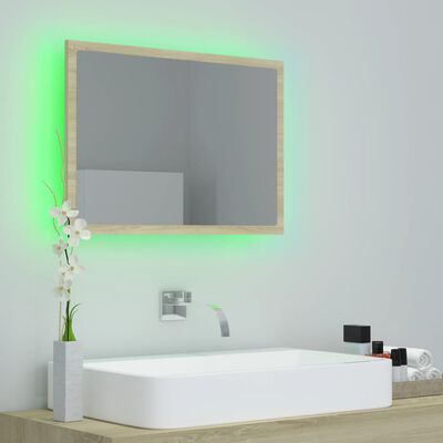 vidaXL Lustro łazienkowe LED, kolor dąb sonoma, 60x8,5x37 cm, akryl