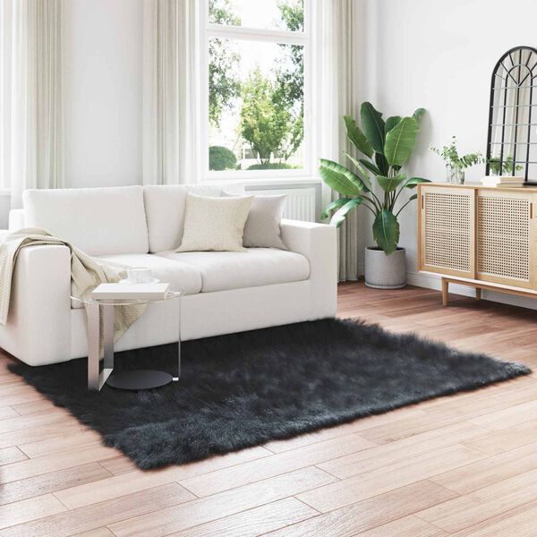 vidaXL Sztuczny Dywan Sk&oacute;rzany Tafalla Czarny 140 x 200 cm Poliester