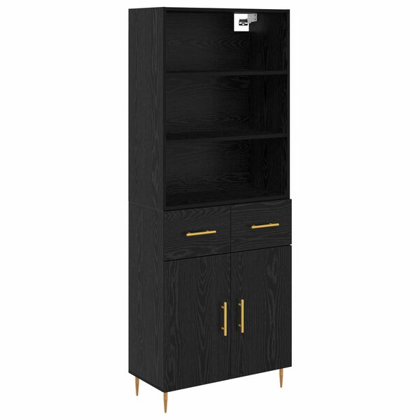 vidaXL Highboard Czarny Dąb 69,5 x 34 x 180 cm Materiał drewnopochodny
