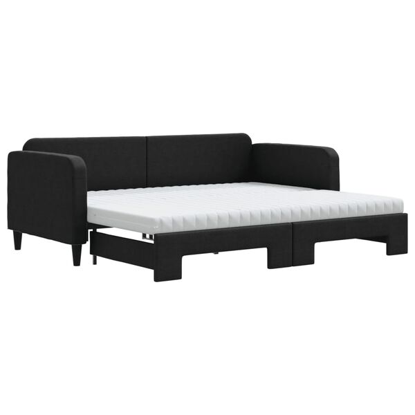 vidaXL Sofa rozsuwana z materacami, czarna, 90x190 cm, tkanina