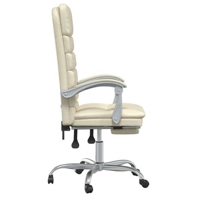 vidaXL Rozkładane, masujące krzesło biurowe, kremowe, sztuczna skóra