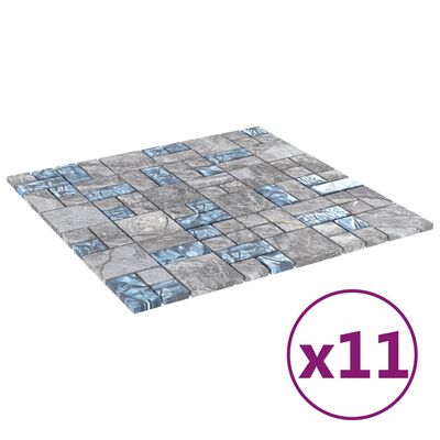 vidaXL Płytki mozaikowe, 11 szt., szaro-niebieskie, 30x30 cm, szkło