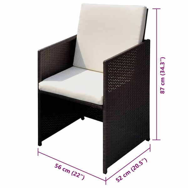 vidaXL Krzesła ogrodowe 3 pcs Brązowy 56 x 52 x 87 cm Polirattan