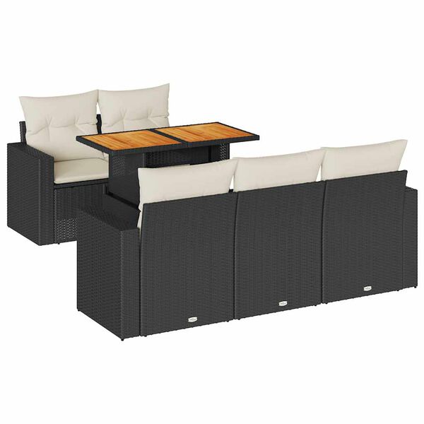 vidaXL 6-cz. zestaw mebli ogrodowych z poduszkami, czarny polirattan