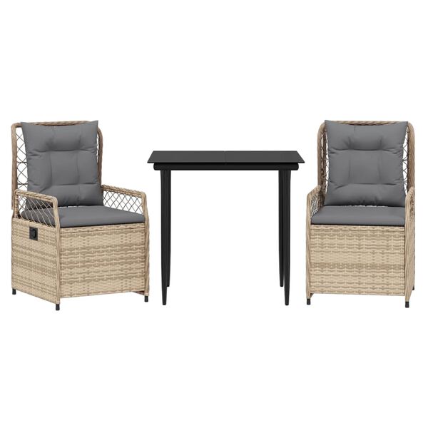 vidaXL 3-cz. zestaw mebli ogrodowych z poduszkami, beżowy, polirattan