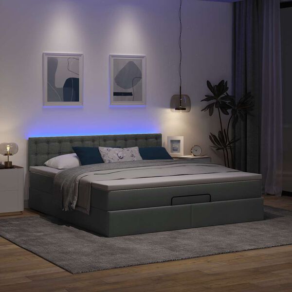 vidaXL Łóżko Ottoman z materacem i LED, ciemnoszary, 180x200cm tkanina
